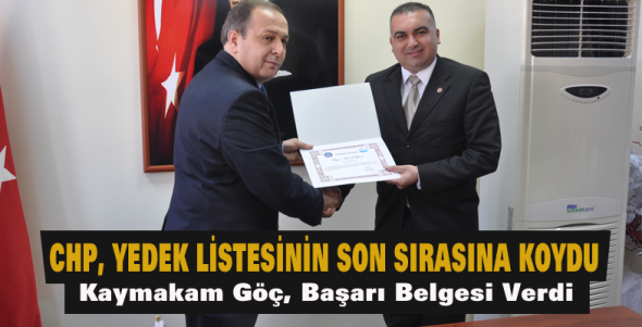 CHP, Yedek Listesinin Son Sırasına Koydu, Kaymakam G&ouml;&ccedil;, Başarı Belgesi Verdi